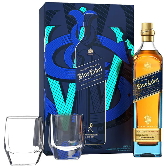 buy Johnnie Walker Blue Label Blended Scotch Whisky With Two Crystal Glasses
